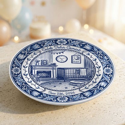 Delft Blue Newborn Birth Stats Custom Keepsake Personalized Birthday Plate P820UMN0