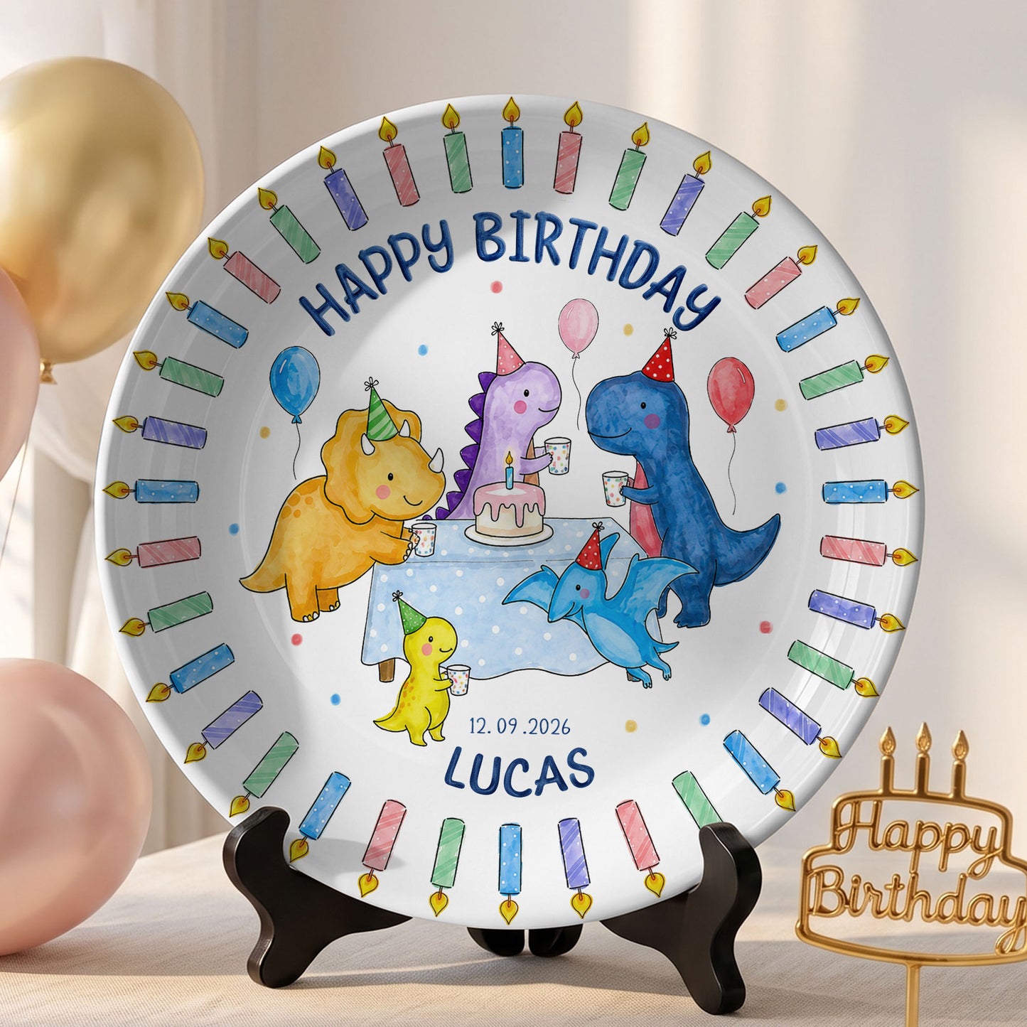 Cute Dinosaur Birthday Keepsake Personalized Birthday Plate P710HGO0