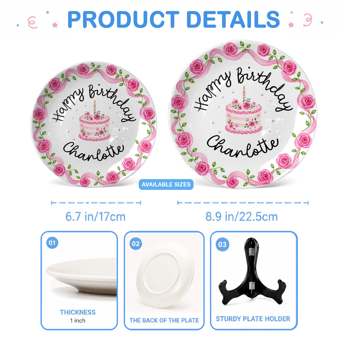 Pink Rose Cake Personalized Birthday Plate P729XQR0