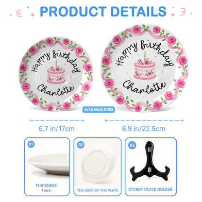 Pink Rose Cake Personalized Birthday Plate P729XQR0