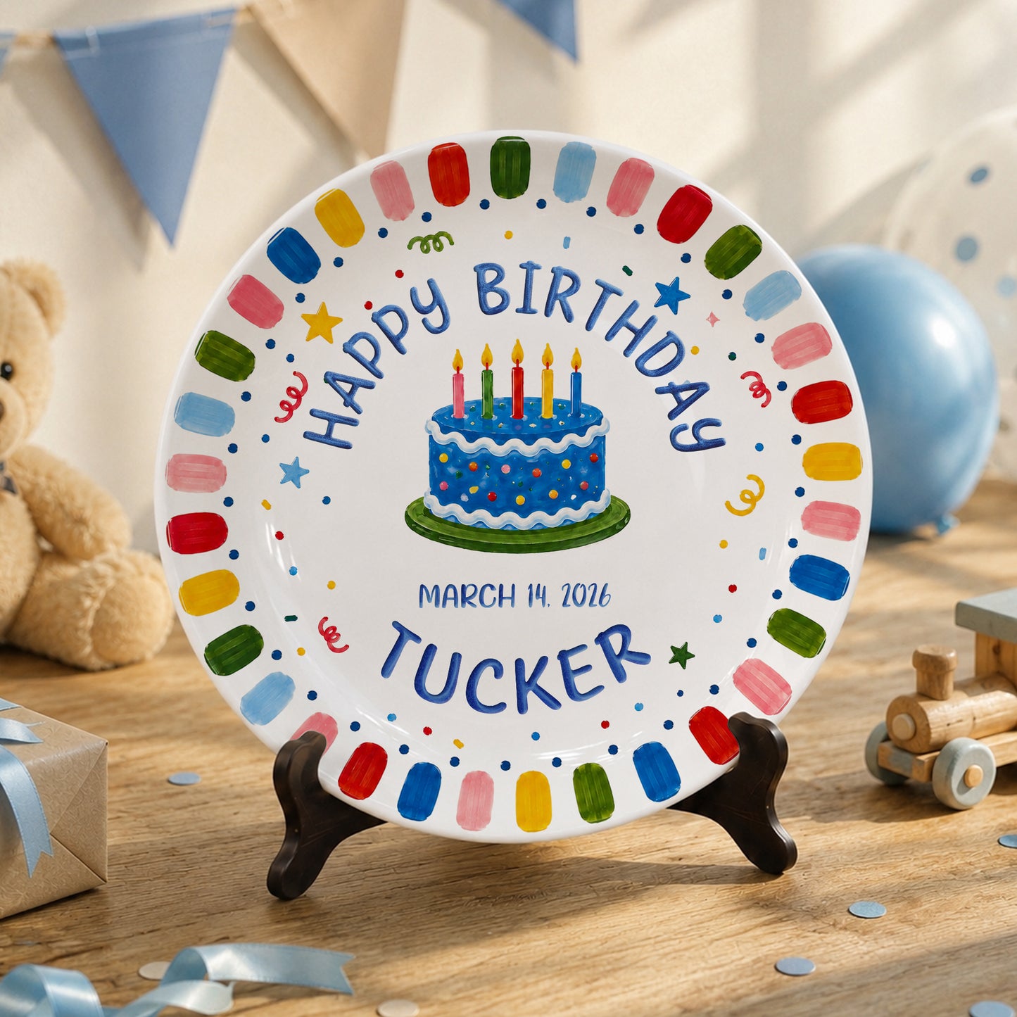 Rainbow Confetti Birthday Cake Personalized Birthday Plate P528OTA0