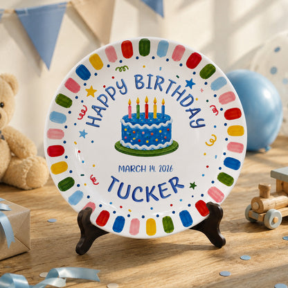 Rainbow Confetti Birthday Cake Personalized Birthday Plate P528OTA0