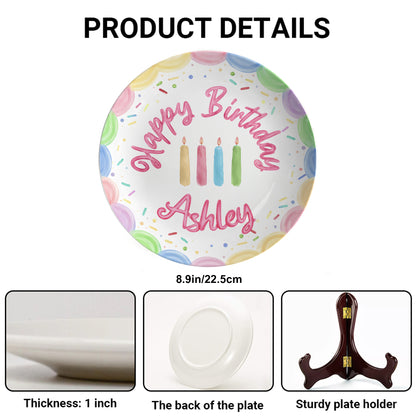 Pastel Candles and Rainbow Border Personalized Birthday Plate P225FQF0