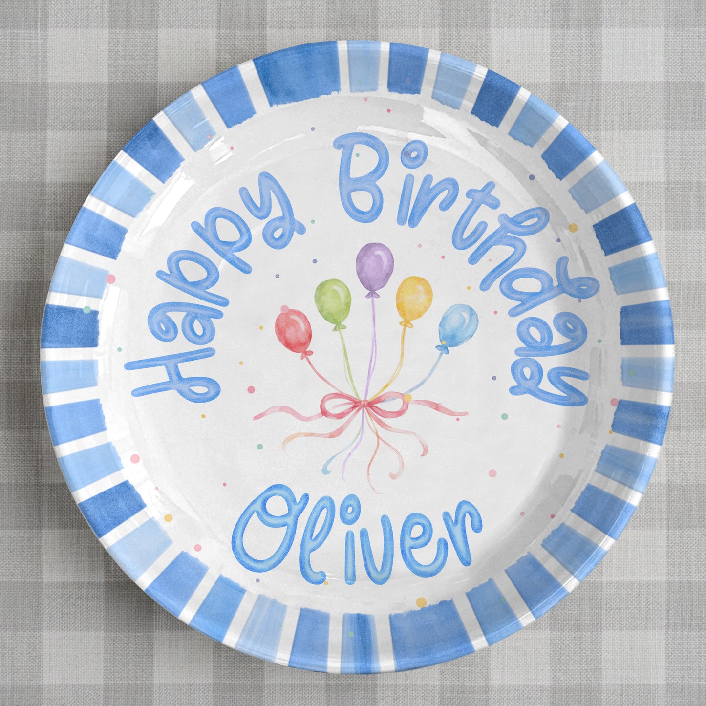 Blue Striped Balloon Personalized Birthday Plate P225XBR0