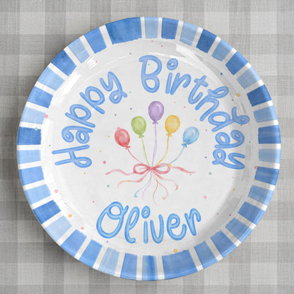 Blue Striped Balloon Personalized Birthday Plate P225XBR0