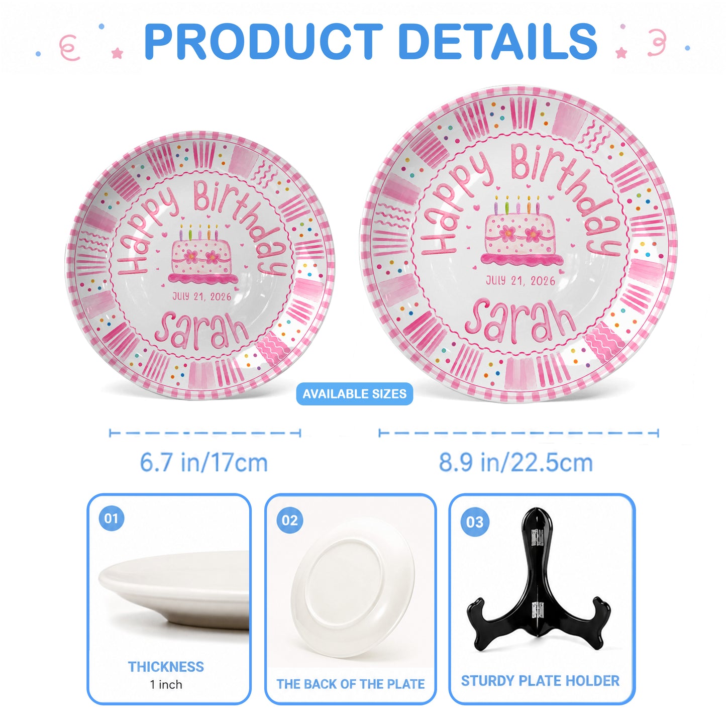 Pink Cake Celebration Keepsake Personalized Birthday Plate for Kids P878FC0
