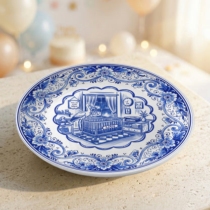 Delft Blue Newborn Birth Stats Custom Ceramic Keepsake Personalized Birthday Plate P820H8A0