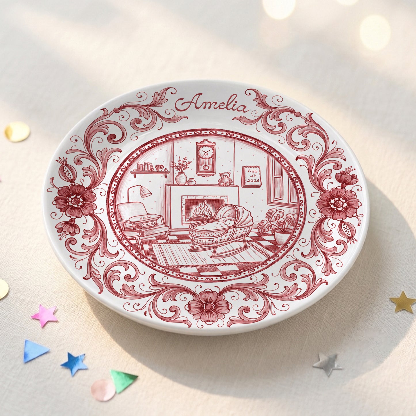Red Baby Birth Keepsake Personalized Birthday Plate P719RMV01b