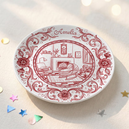 Red Baby Birth Keepsake Personalized Birthday Plate P719RMV01b