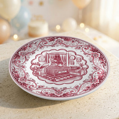Pink Delft Newborn Birth Announcement Custom Ceramic Personalized Birthday Plate P820NIX0