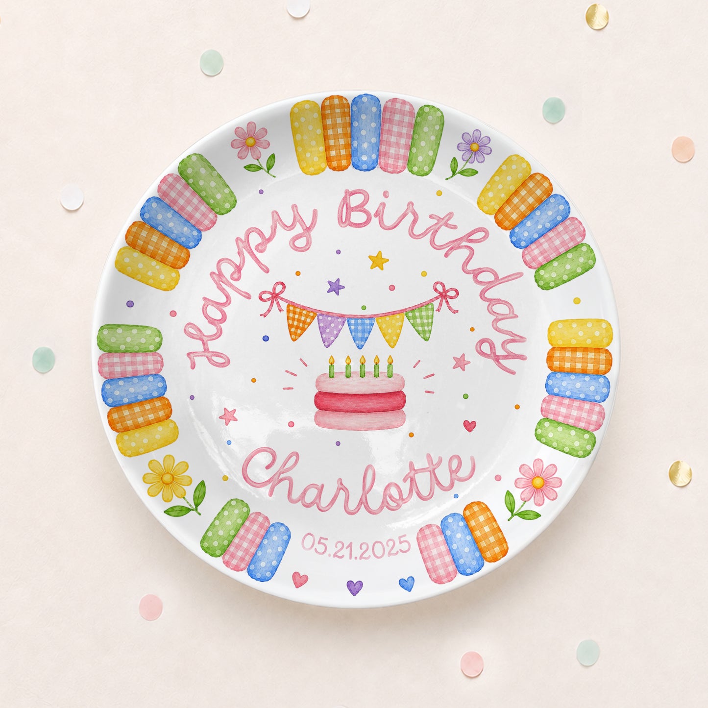 Rainbow Candy with Cake Personalized Birthday Plate P664QE0