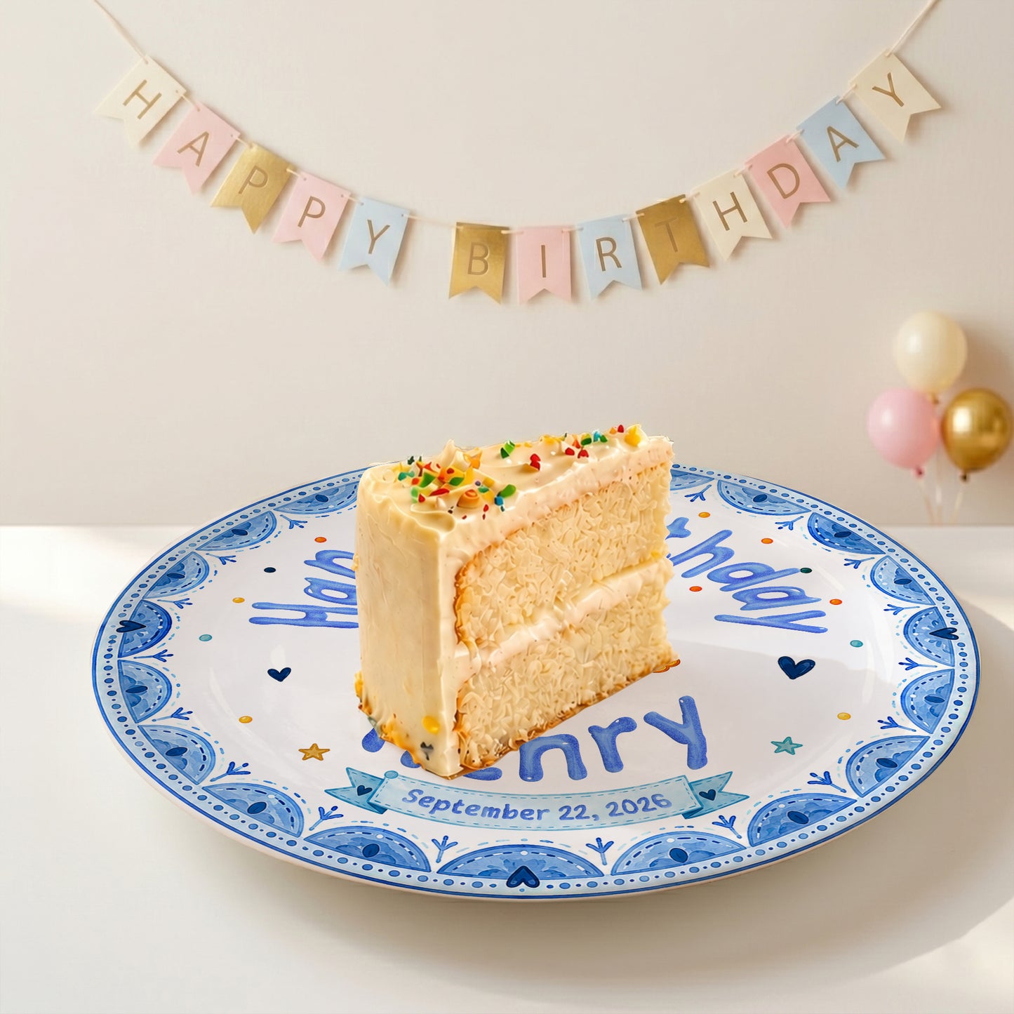 Blue Cake Celebration Personalized Birthday Plate for Kids P620NVN0