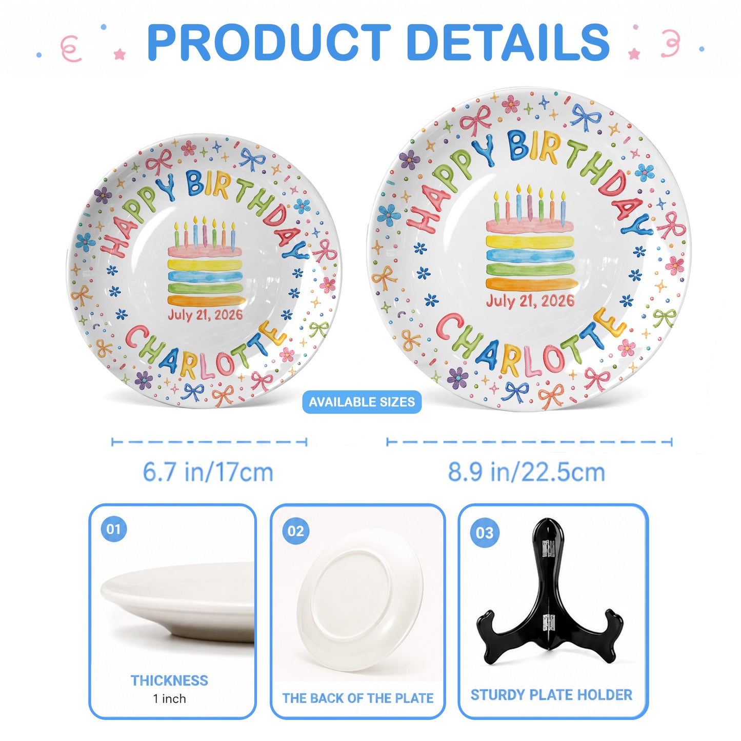 Custom Name Happy Birthday Cake Keepsake Girl Personalized Birthday Plate P810JYR0