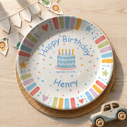 Blue Cake and Colorful Border Cake Personalized Birthday Plate P611K5R0