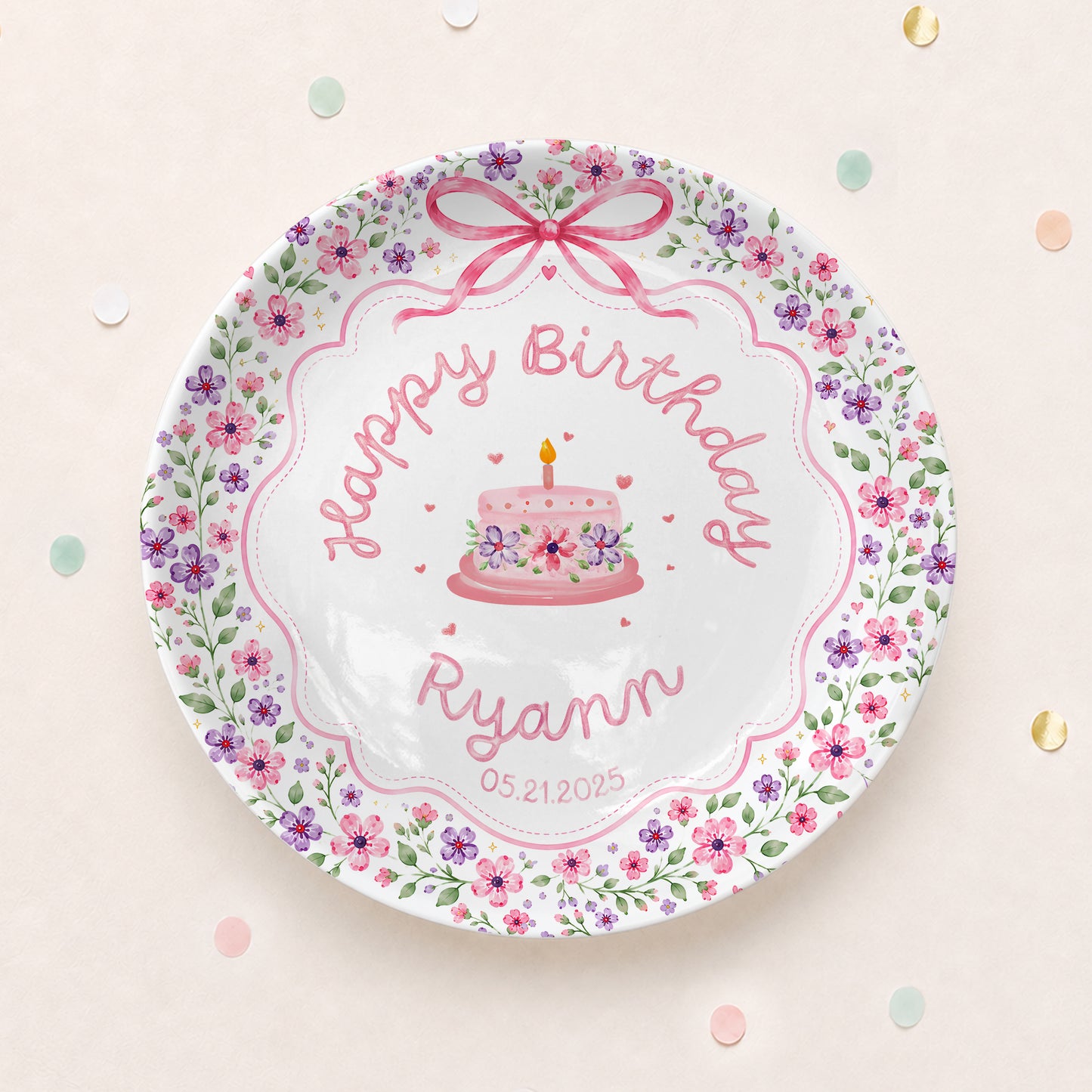 Floral Cake Personalized Birthday Plate P69JKI0