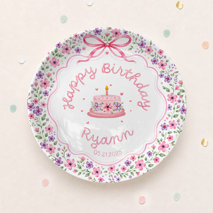 Floral Cake Personalized Birthday Plate P69JKI0