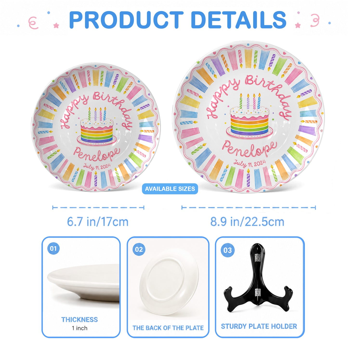Colorful Rainbow Cake Personalized Birthday Plate for Kids Celebration Gift P811XQT0