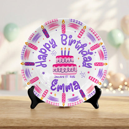 Pink Candle First Birthday Cake Keepsake Girl Personalized Birthday Plate P814VZB0