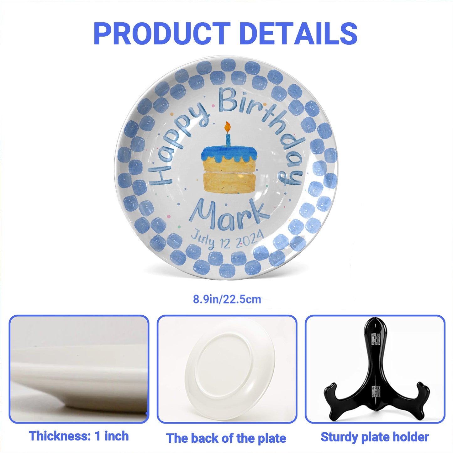 Blue Dot Cake Personalized Birthday Plate P31751E0