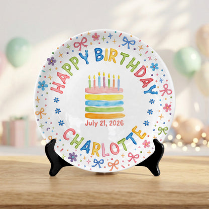 Custom Name Happy Birthday Cake Keepsake Girl Personalized Birthday Plate P810JYR0