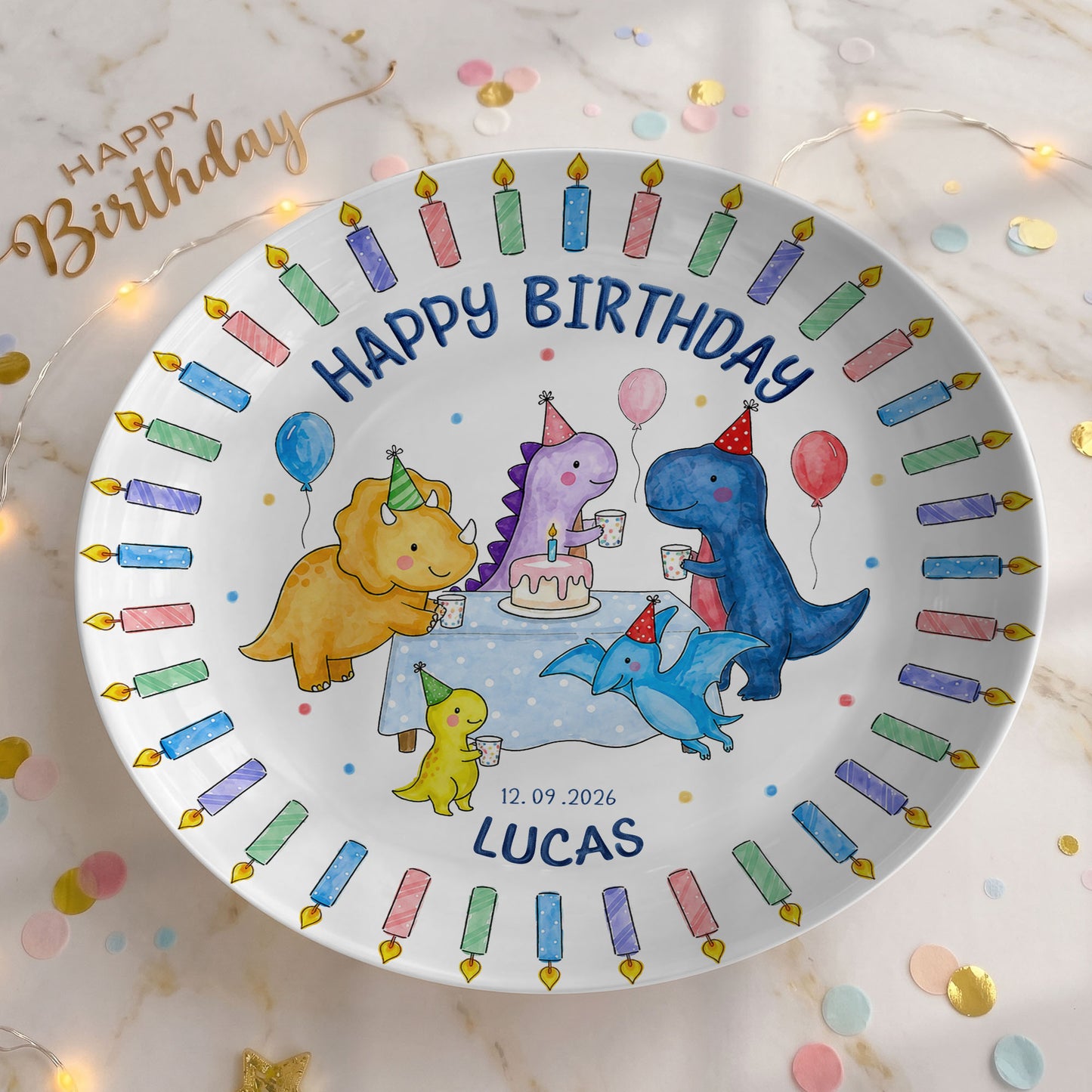 Cute Dinosaur Birthday Keepsake Personalized Birthday Plate P710HGO0