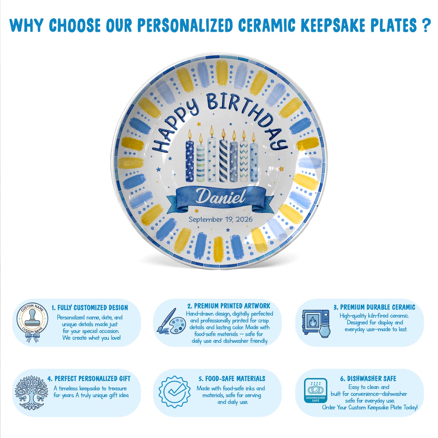 Blue Birthday Candles Keepsake Personalized Birthday Plate P729XG0
