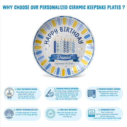 Blue Birthday Candles Keepsake Personalized Birthday Plate P729XG0