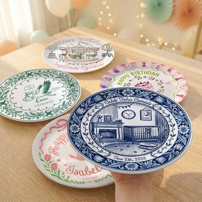 Delft Blue Newborn Birth Stats Custom Keepsake Personalized Birthday Plate P820UMN0