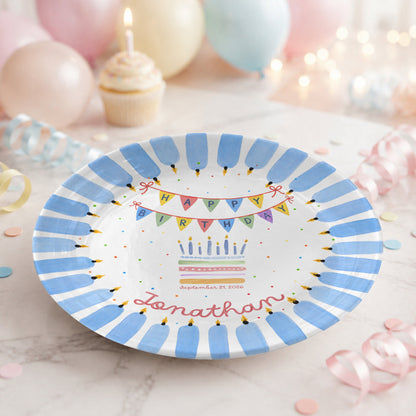 Colorful Party Banner Cake Custom Name Keepsake Personalized Birthday Plate P825IVY0