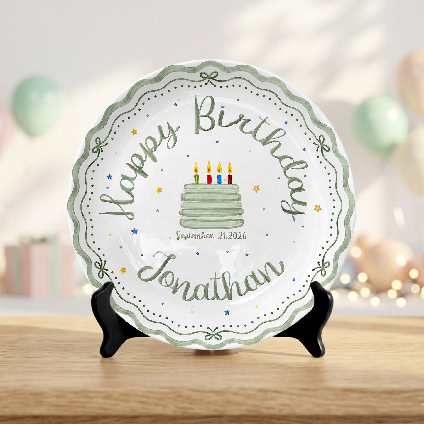 Scalloped Happy Birthday Custom Name Ceramic Keepsake Personalized Birthday Plate D821CNO0