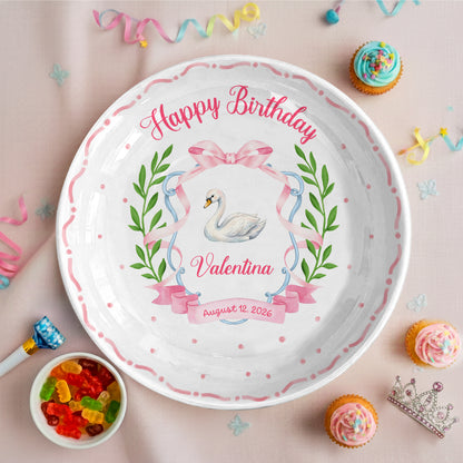 Pink Swan and Bow Personalized Birthday Plate P318OF20