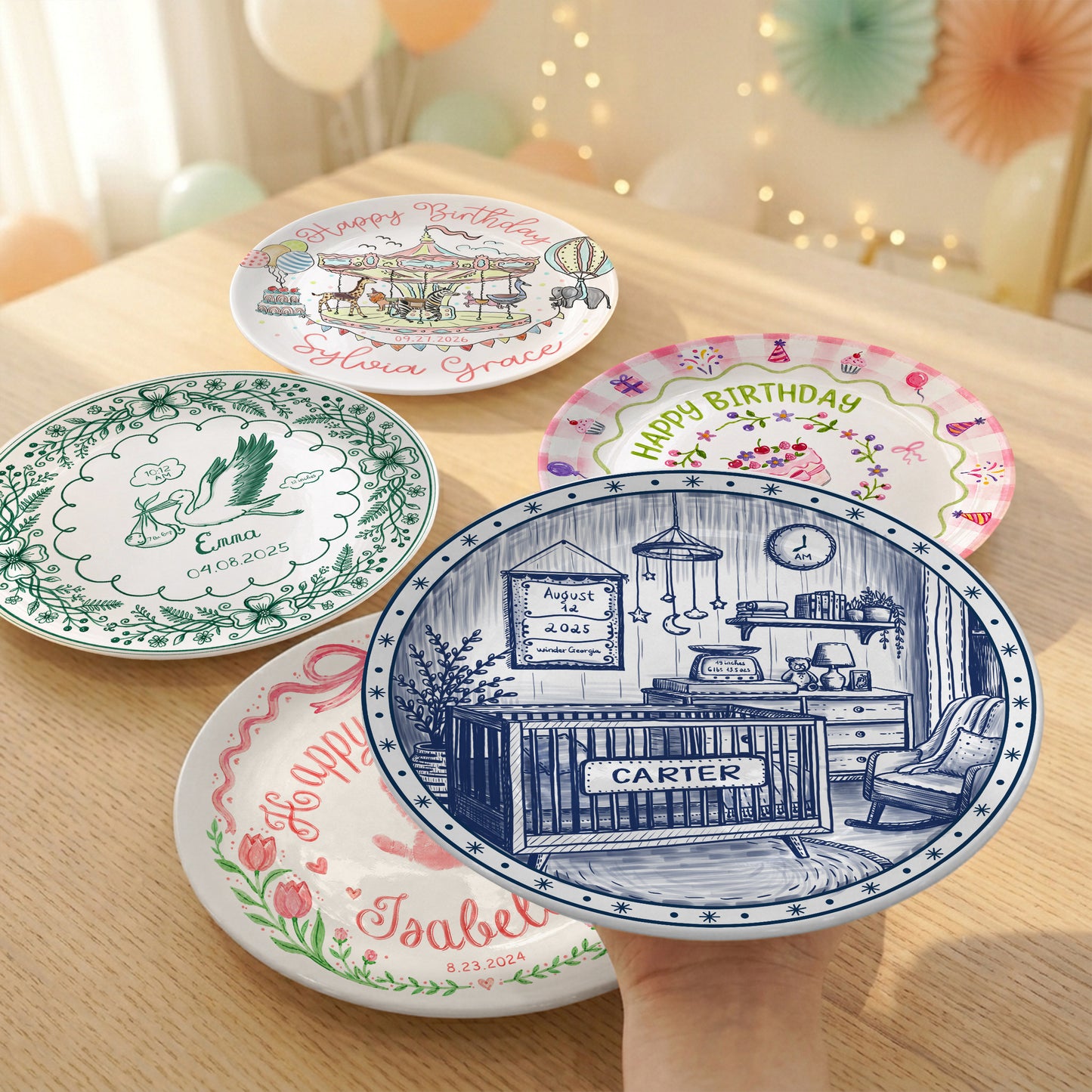 Custom Newborn Keepsake Personalized Baby Birth Plate, Name Stats Nursery Decor P820OIX0