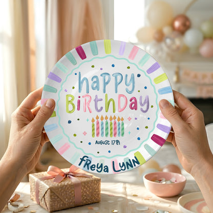 Colorful Candles and Stripes Personalized Birthday Plate D43RCW0a1