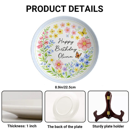 Blue Stripe Wildflower Personalized Birthday Plate P226BYE0
