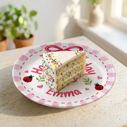 Pink Gingham Ladybug Keepsake Personalized Birthday Plate P7184FK0