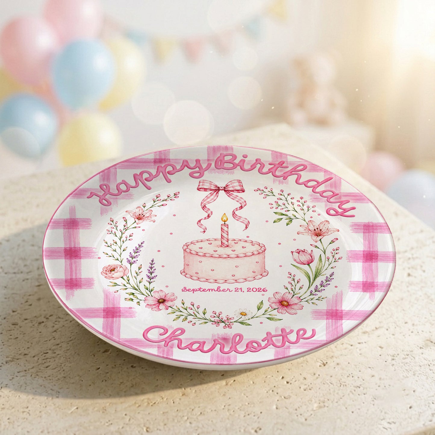 Vintage Floral Baby Girl First Birthday Keepsake Personalized Birthday Plate P86VN60