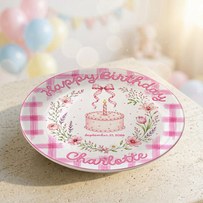 Vintage Floral Baby Girl First Birthday Keepsake Personalized Birthday Plate P86VN60
