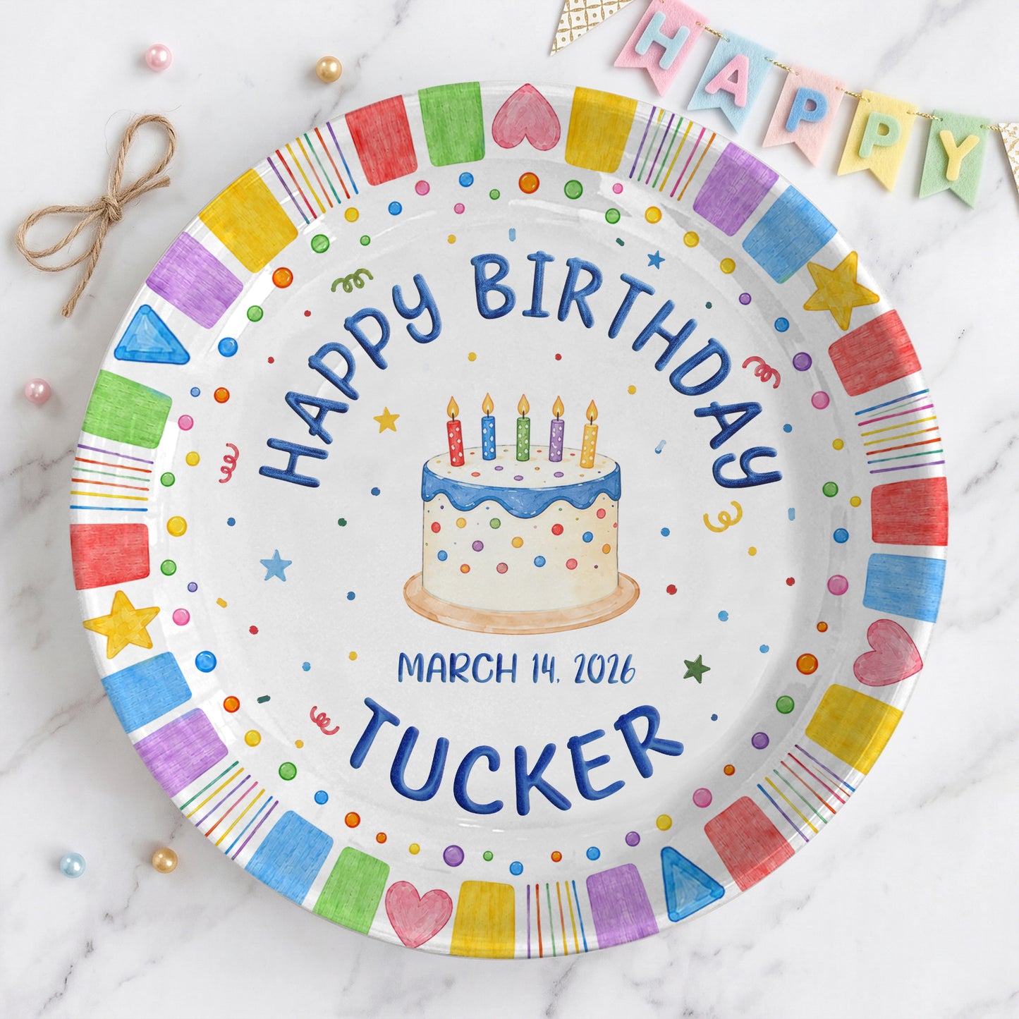 Colorful Birthday Cake Personalized Birthday Plate, Birthday Party Keepsake Gift P722I1O0