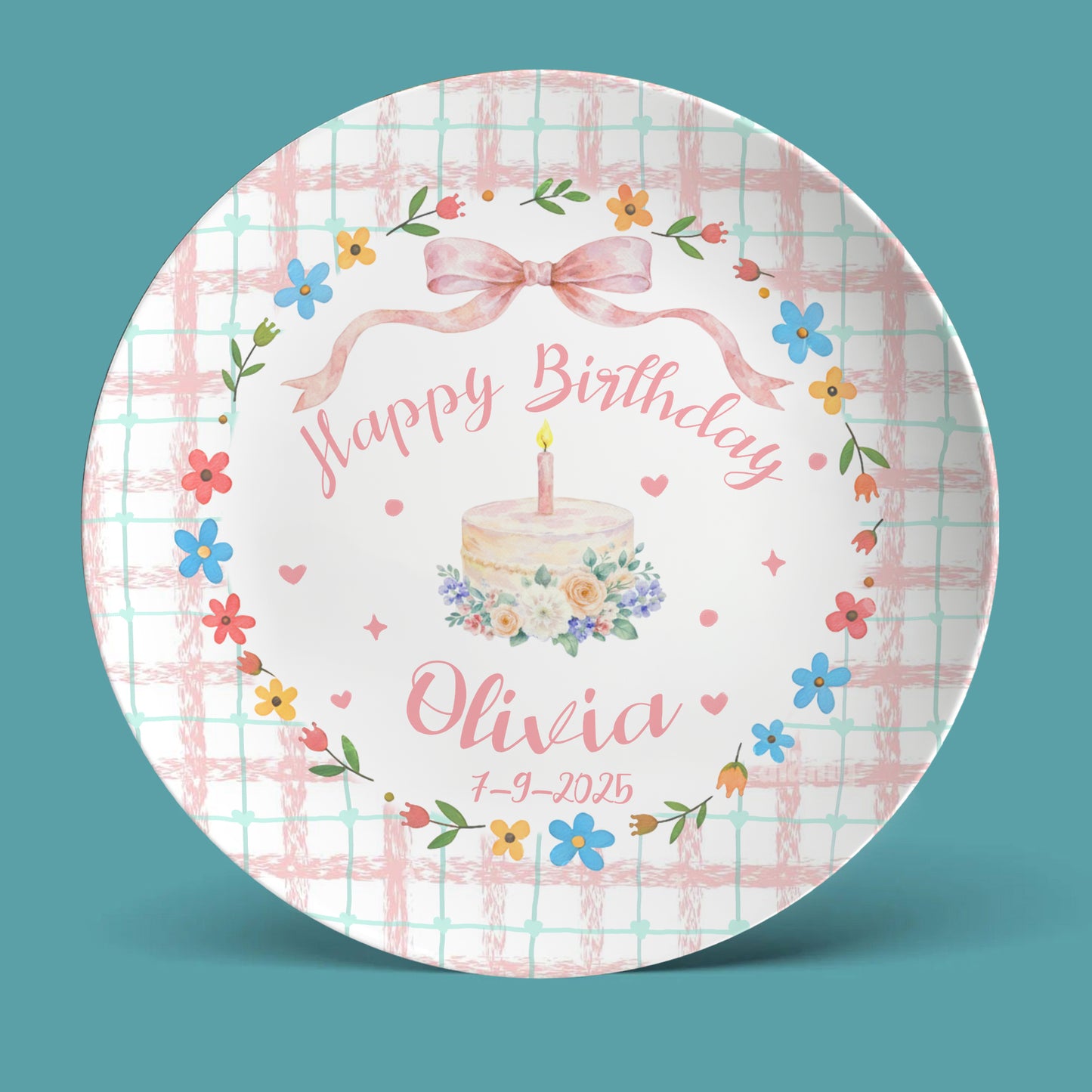 Pastel Gingham Personalized Birthday Plate P13Y0I0