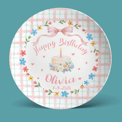 Pastel Gingham Personalized Birthday Plate P13Y0I0