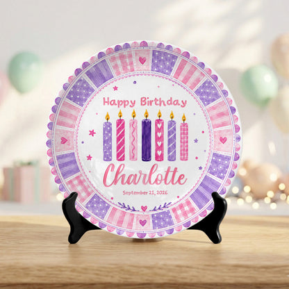 Pink Purple Candle Girl First Birthday Keepsake Personalized Birthday Plate P815CM10