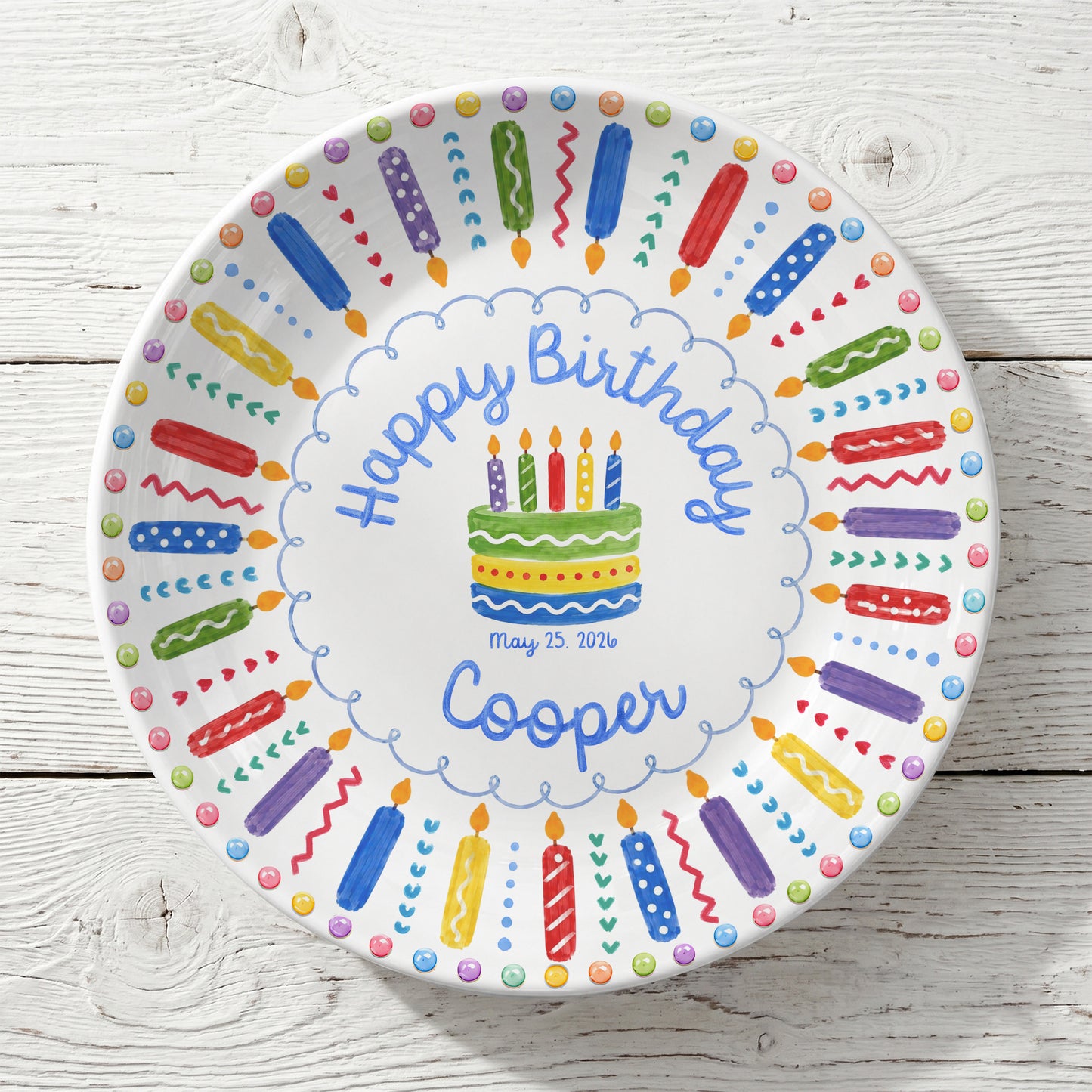 Colorful Birthday Candles Keepsake Personalized Birthday Plate P785ZC0