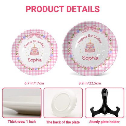 Pink Gingham Floral Personalized Birthday Plate P61O7V0