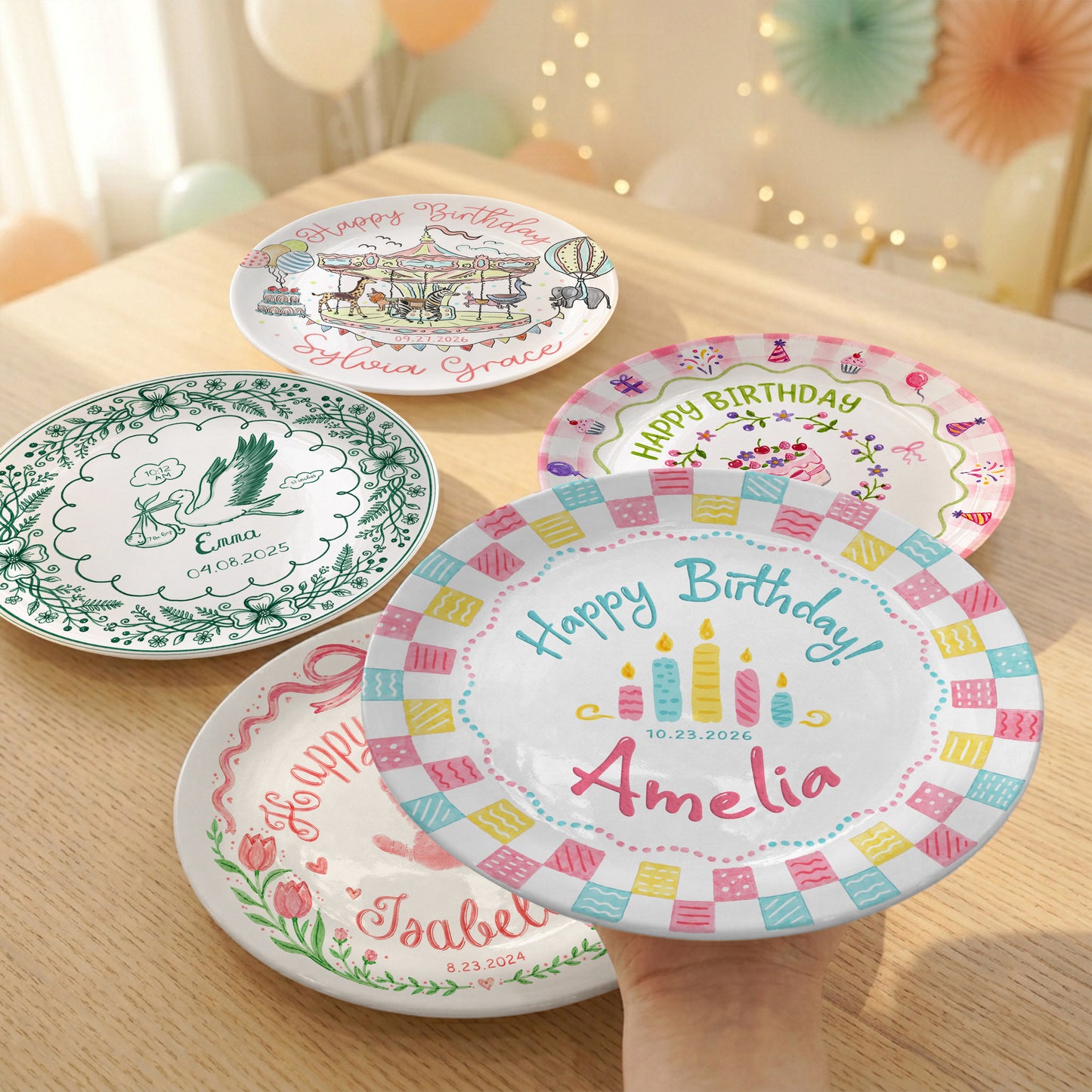 Colorful Cake Candle First Birthday Gift Personalized Birthday Plate P818O6E0