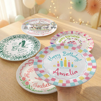 Colorful Cake Candle First Birthday Gift Personalized Birthday Plate P818O6E0