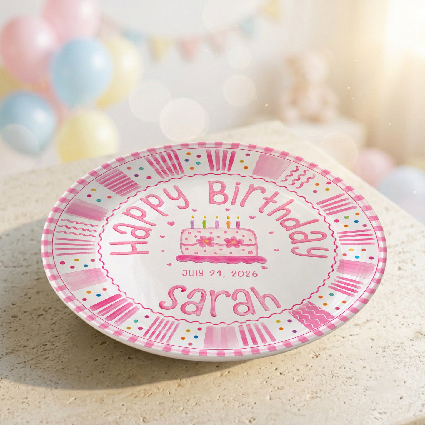 Pink Cake Celebration Keepsake Personalized Birthday Plate for Kids P878FC0