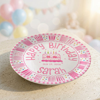 Pink Cake Celebration Keepsake Personalized Birthday Plate for Kids P878FC0