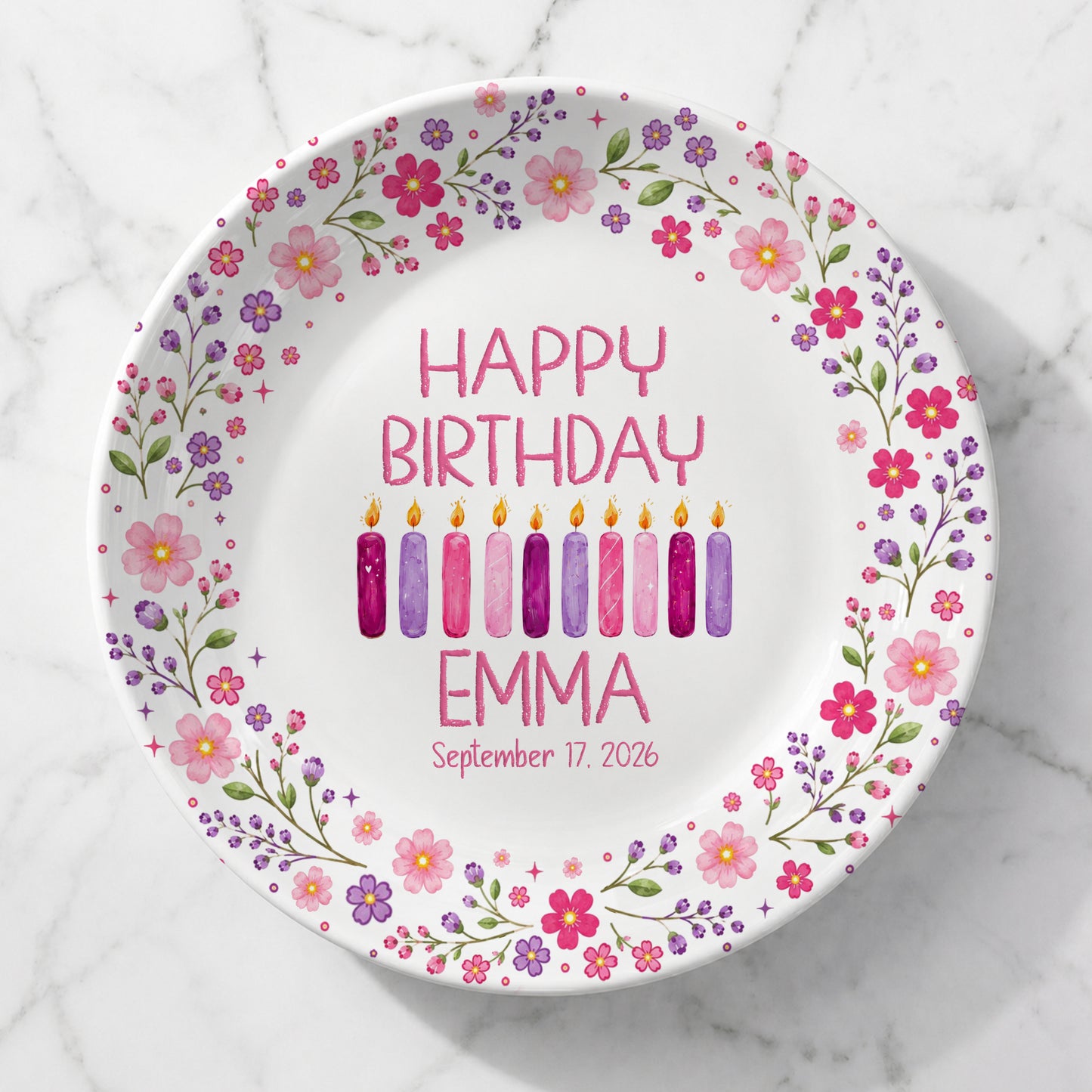 Floral Birthday Candles Personalized Birthday Plate for Girls D625JGX0