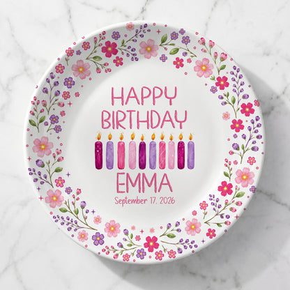 Floral Birthday Candles Personalized Birthday Plate for Girls D625JGX0