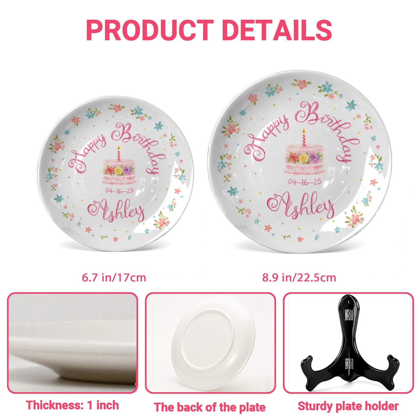 Simple Floral Border Personalized Birthday Plate P412PQN0